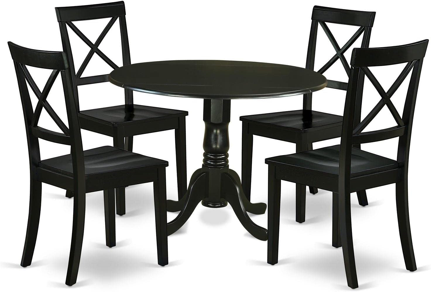 DLBO5-BLK-W 5 Piece Dinette Set for 4 Includes a round Dining Room Table with Dropleaf and 4 Kitchen Dining Chairs, 42X42 Inch, Black