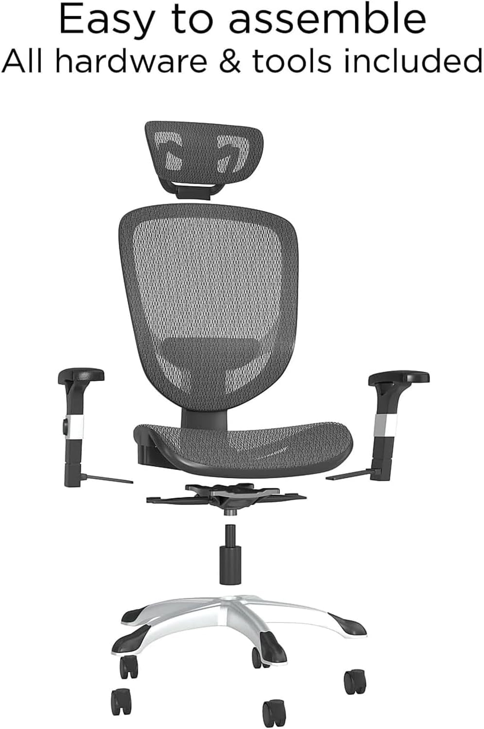 Hyken Ergonomic Swivel Task Chair, Adjustable Office Chair with Breathable Mesh and Lumbar Support, Perfect for Home and Office, Black