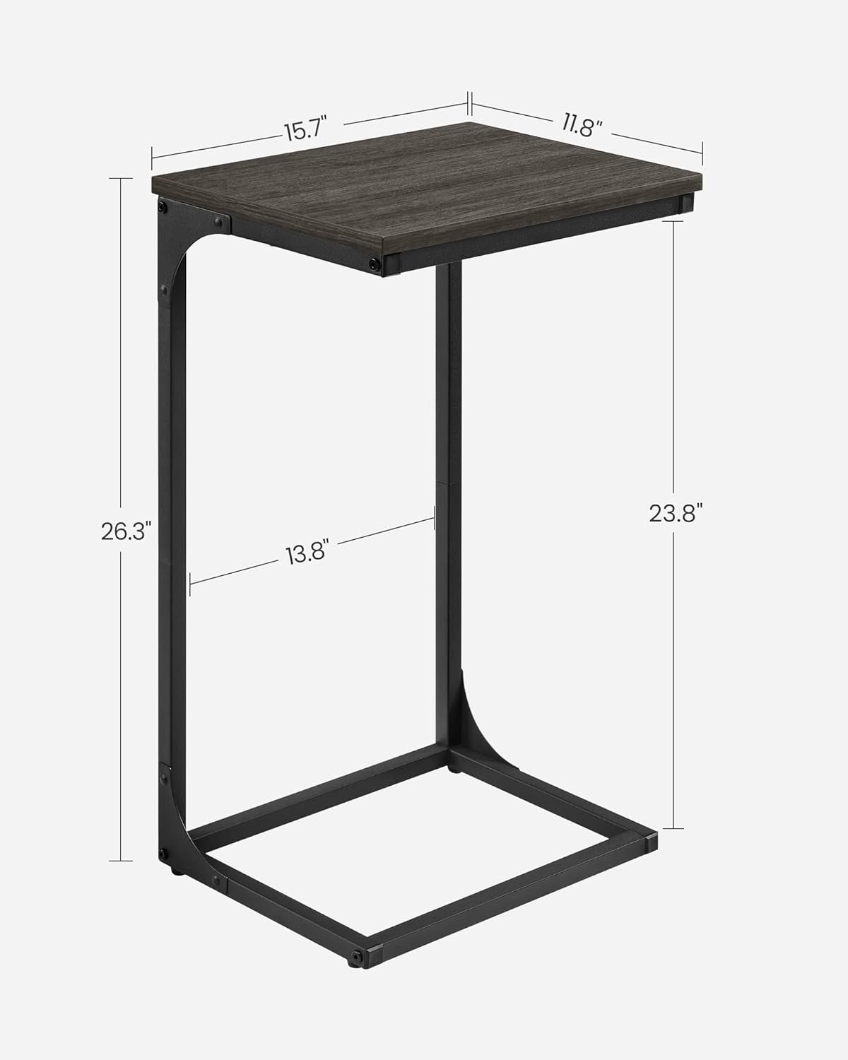 C-Shaped End Table Set, Side Table for Sofa, Couch with Metal Frame, Small TV Tray for Living Room, Bedroom, Greige and Black