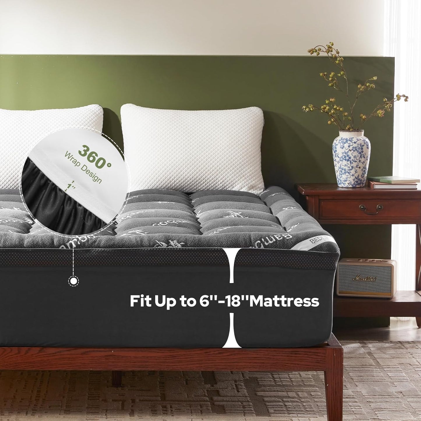 4 Inch Memory Foam Mattress Topper Queen,2-In-1 Dual Layer Design (2" Gel Memory Foam + 2" Plush Pillow Top Cover) Mattress Topper Medium-Firm,Pressure Relief & Back Pain Support(Dark Gray)