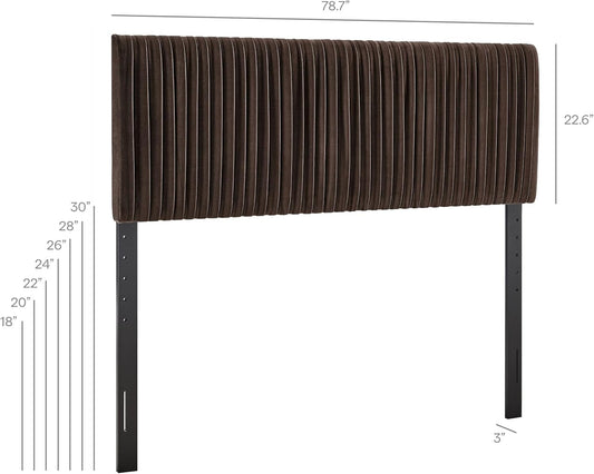 Eloise King Velvet Headboard with Ruched Details in Chocolate Brown - Modern Bed Headboard Only with Stain-Resistant Performance Upholstery, Height-Adjustable Mount