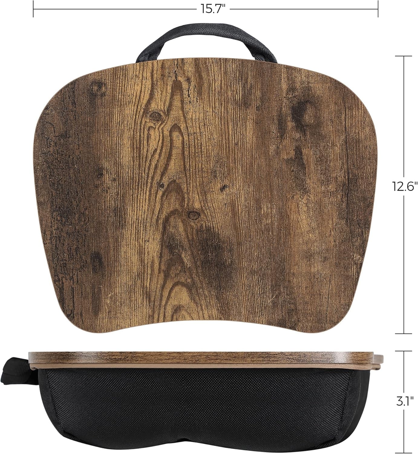 Lap Desk, Bed Tray, Laptop Table with Handle, Cushion, 12.6 X 15.7 X 3.1 Inches, Rustic Brown ULLD109B01