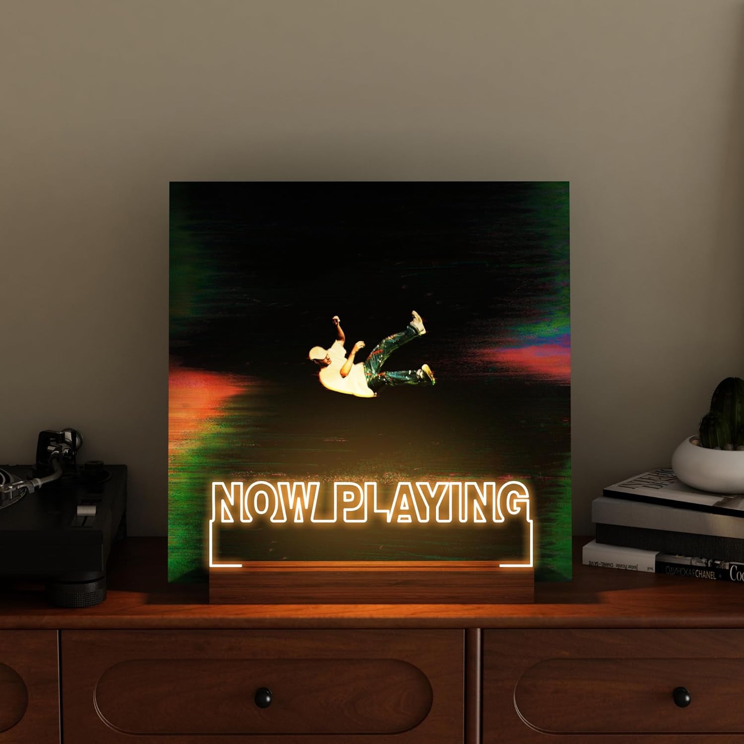 Now Playing Vinyl Record Stand, Light up Record Holder, Wooden Acrylic Display with Warm White Lights for Albums, Room Decor, for Vinyl Lovers