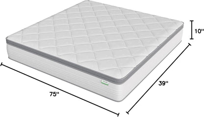 Twin Mattress, 10 Inch Twin Hybrid Mattress for Kids, Pocket Innerspring Pillow Top Mattresses for Motion Isolation, Pressure Relief & Edge Support, Medium Firm Feel