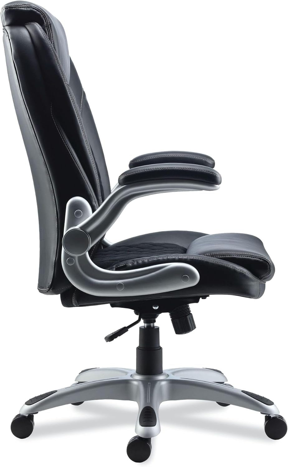 LEITHEN Bonded Leather MIDBACK Chair, Supports up to 275 LB, Black Seat/Back, Silver Base