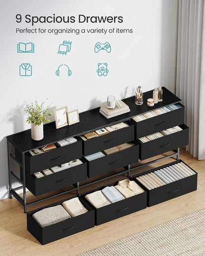 BELLAH Collection - Dresser for Bedroom, TV Stand for Tvs up to 70 Inches, Chest of Drawers for Living Room, Closet, Steel, 9 Drawers, Modern, Ink Black ULGS233BH02S
