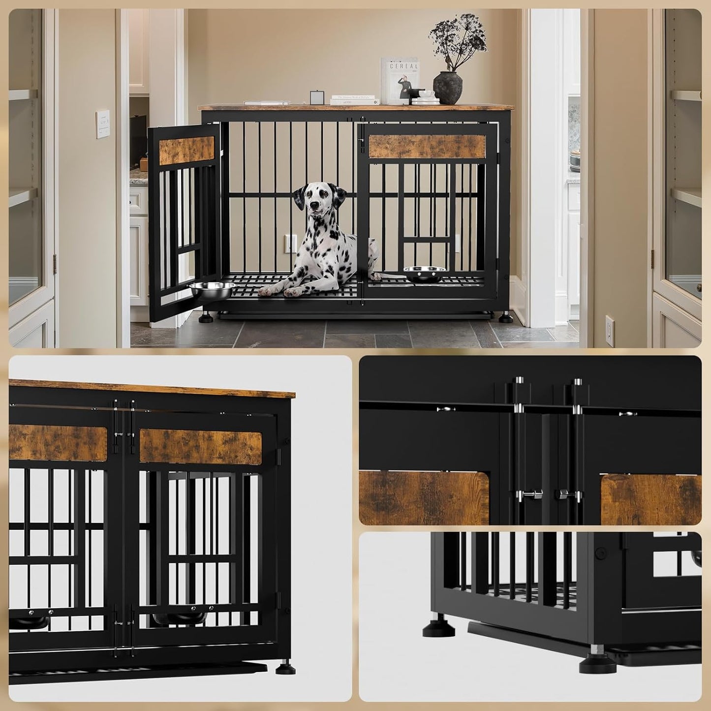 Heavy Duty Dog Crate Furniture for Large Dogs, Decorative Pet House End Table, 42Inch Large Wooden Cage Kennel Furniture Indoor for Medium Dog