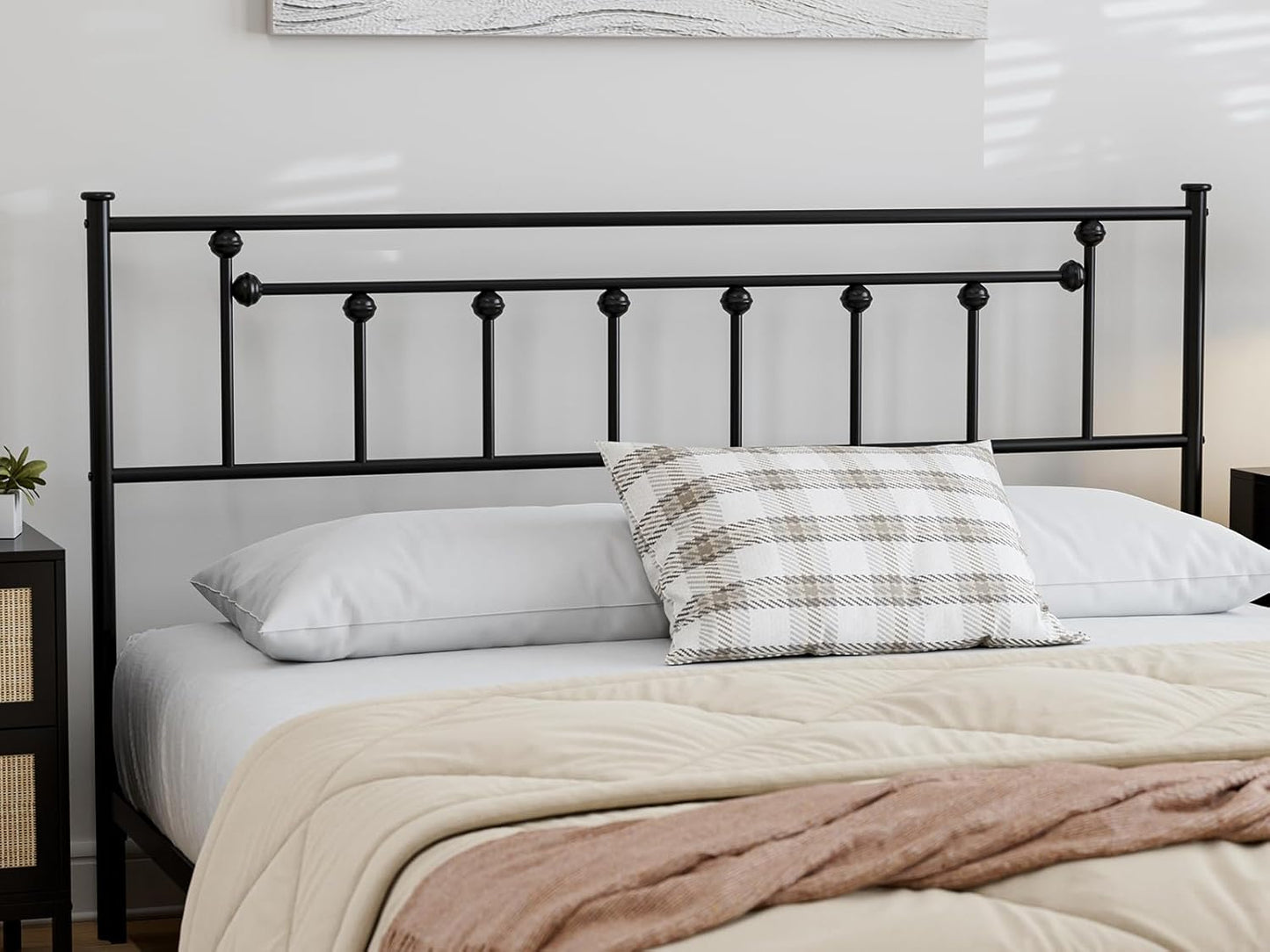 Metal Full Size Headboard, Adjustable Height, Full Headboard Only for Bedroom, Rustic Farmhouse Style, Attach Frame, Easy Assembly, Black
