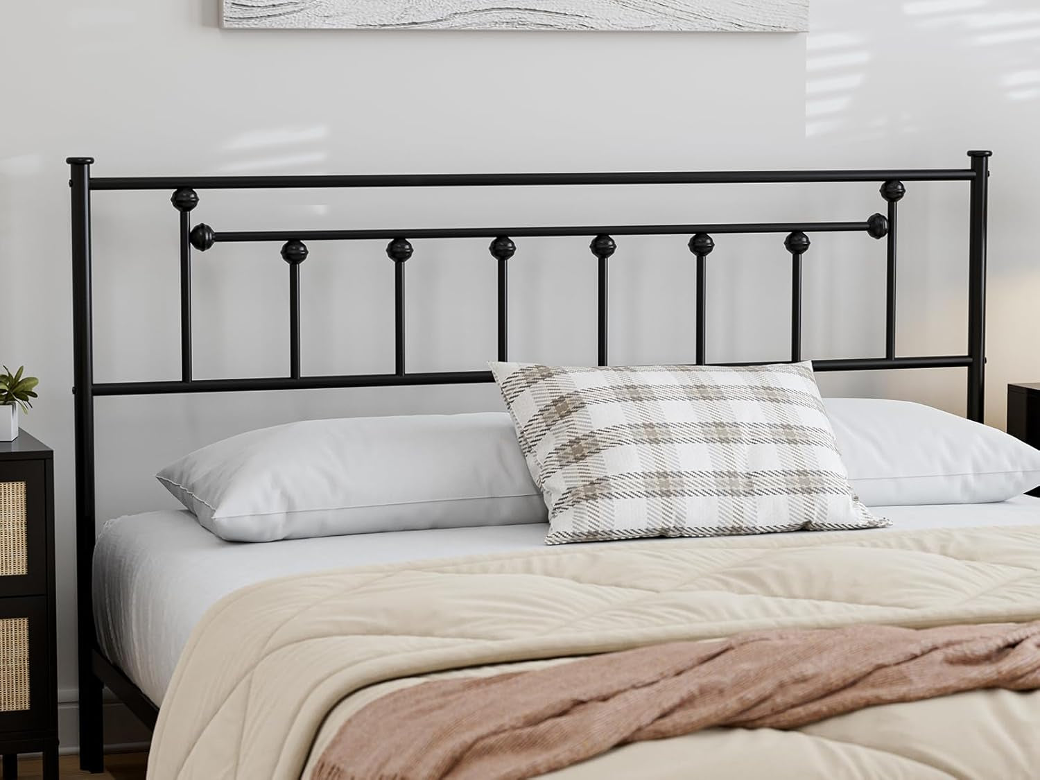 Metal Full Size Headboard, Adjustable Height, Full Headboard Only for Bedroom, Rustic Farmhouse Style, Attach Frame, Easy Assembly, Black