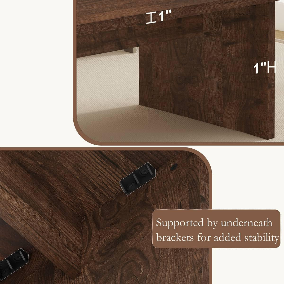 47 Inch Coffee Table, Fluted Side Panels Coffee Tables for Living Room, Large Wooden Tabletop Center Table, Farmhouse Living Room Tables for Lounge, Office, Rustic Oak