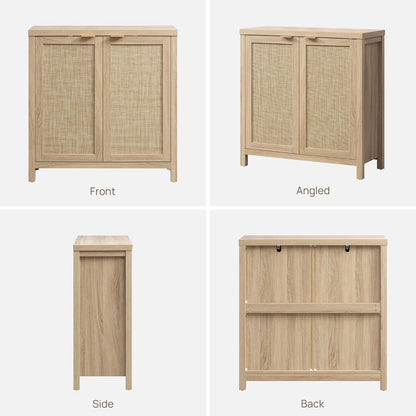 Rattan Sideboard Buffet Cabinet with Large Storage : Boho Credenza Coffee Bar Cabinet with Adjustable Shelves, Farmhouse Console Table for Kitchen, Living Room, Entryway, Natural, 2 Pieces