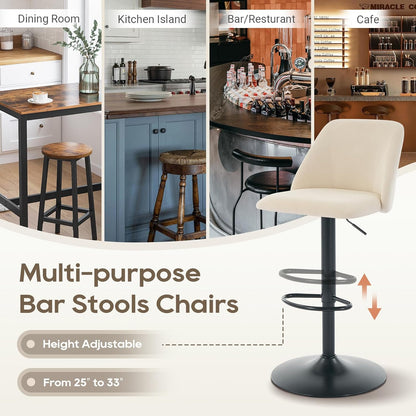 Bar Stools Set of 3, Modern Swivel Bar Chairs, Adjustable Upholstered Barstools Counter Height with Full Backrest for Bar, Dining Room, Kitchen Island, Beige