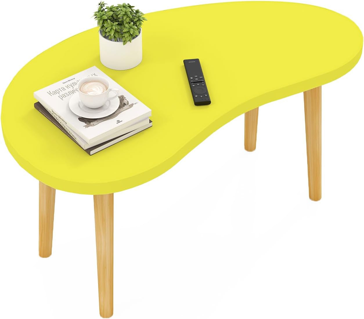 Mango Coffee Table Low Table with 4 Solid Wood Sturdy Legs, Floor Table Desk for Sitting on the Floor, Storage and Living Room Furniture (Yellow)