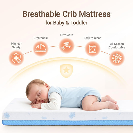 Aerobase Mini Crib Mattress 38" L X 24" W, 2-Stage Breathable Mattress, Non-Toxic, Waterproof Sleep Surface, Machine-Washable Outer Cover for Easy Care, Fits Mini Size & Portable Crib