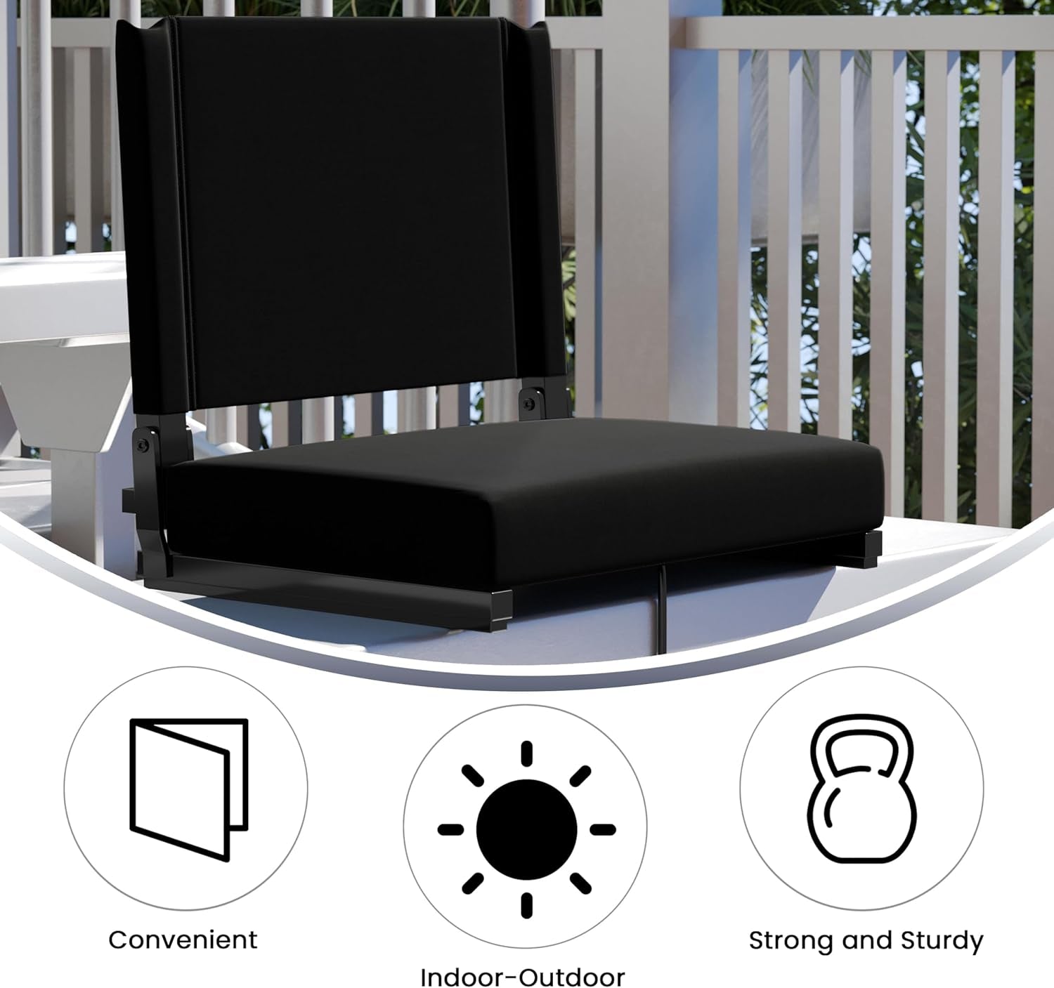 Grandstand Portable Stadium Seat for Bleachers or Benches, Folding Padded Stadium Chair with Carrying Handle, 500 Lb. Weight Capacity, Black