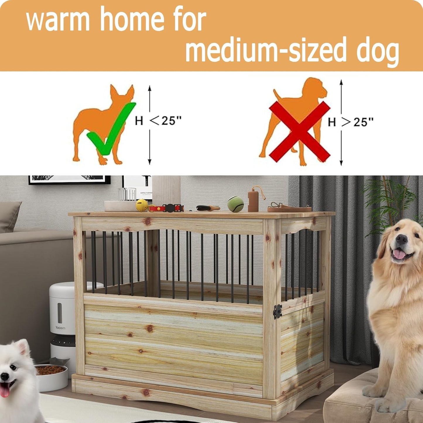 Solid Wood Dog Crates for Medium Dogs, Multifunctional Dog Kennel Furniture, Sufficient Space for Pets Dog Kennel Indoor, Medium Dog Crate Furniture with Reliable Metal Lock