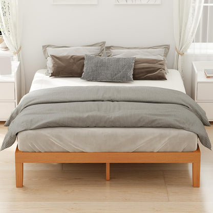Solid Wood Bed Frame, Queen Size Bed Base with Wooden Slat Support, Sturdy, Stylish & Noise-Free Design, No Box Spring Needed, Easy Assembly, 12 in Natural Pine