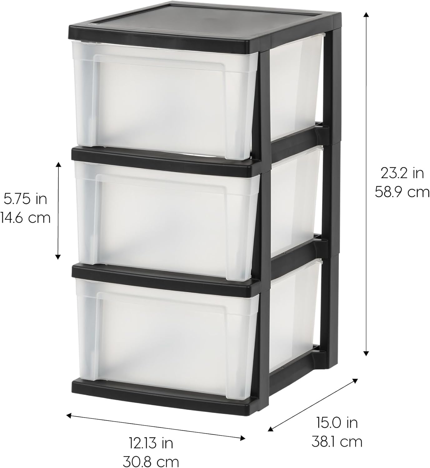 3-Drawer Plastic Storage Dresser, 2-Pack, Standing Organizer Storage Container Bin with Drawers for Clothes Crafts Classroom Bedroom Dorm, Black/Clear