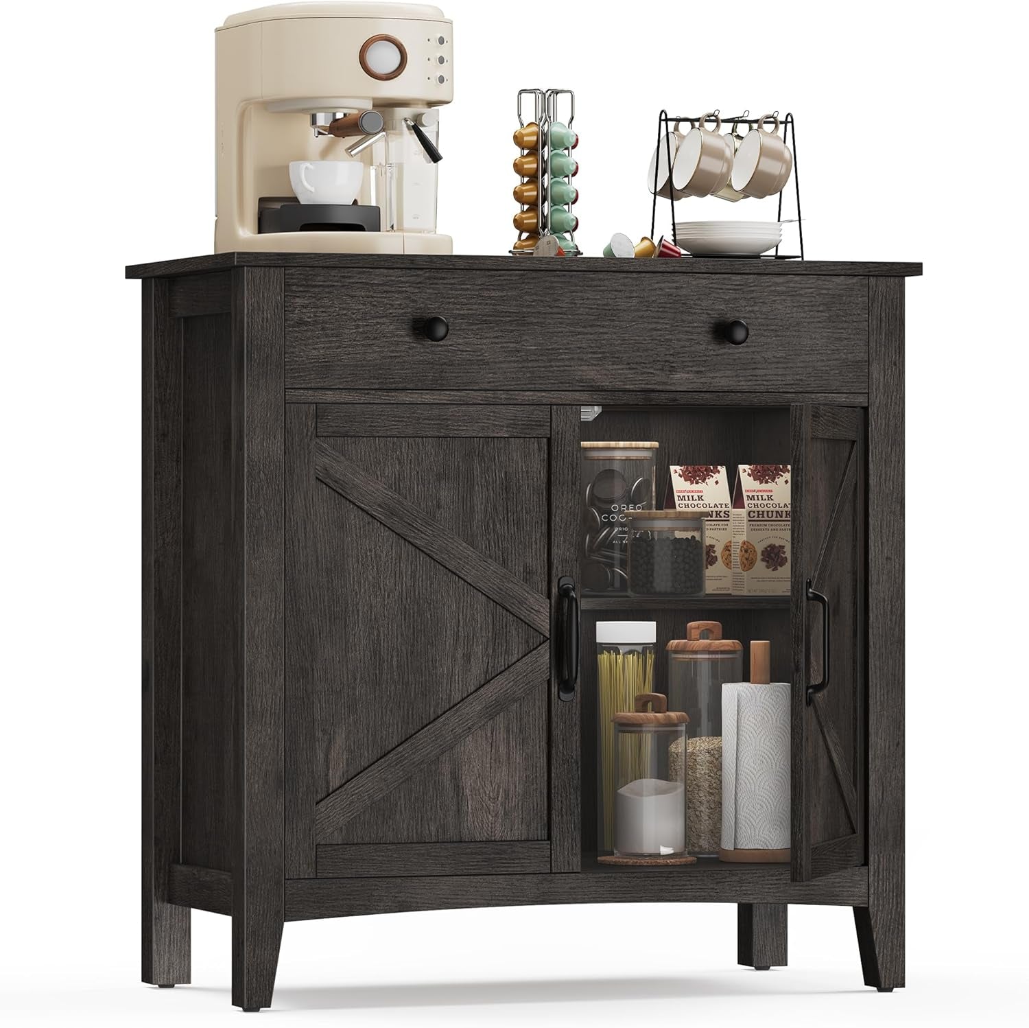 LIRY Collection - Buffet Cabinet, Coffee Bar Cabinet with a Drawer, Adjustable Shelf, Sideboard Storage with Cable Hole, Drawer Divider, Antique Charcoal UBBK341B02
