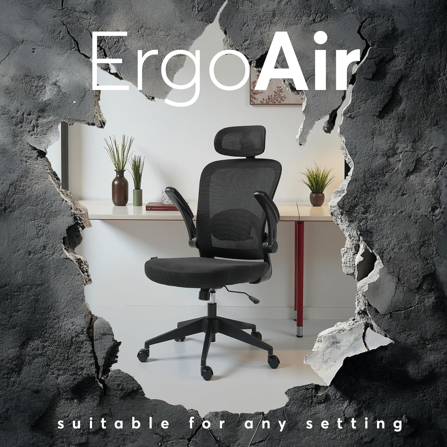 Ergoair Ergonomic Office Chair – Adjustable Lumbar Support, Flip-Up Armrests, Mesh Computer Desk Chair, Swivel Rolling Executive Gaming Chair for Home & Office (Black)