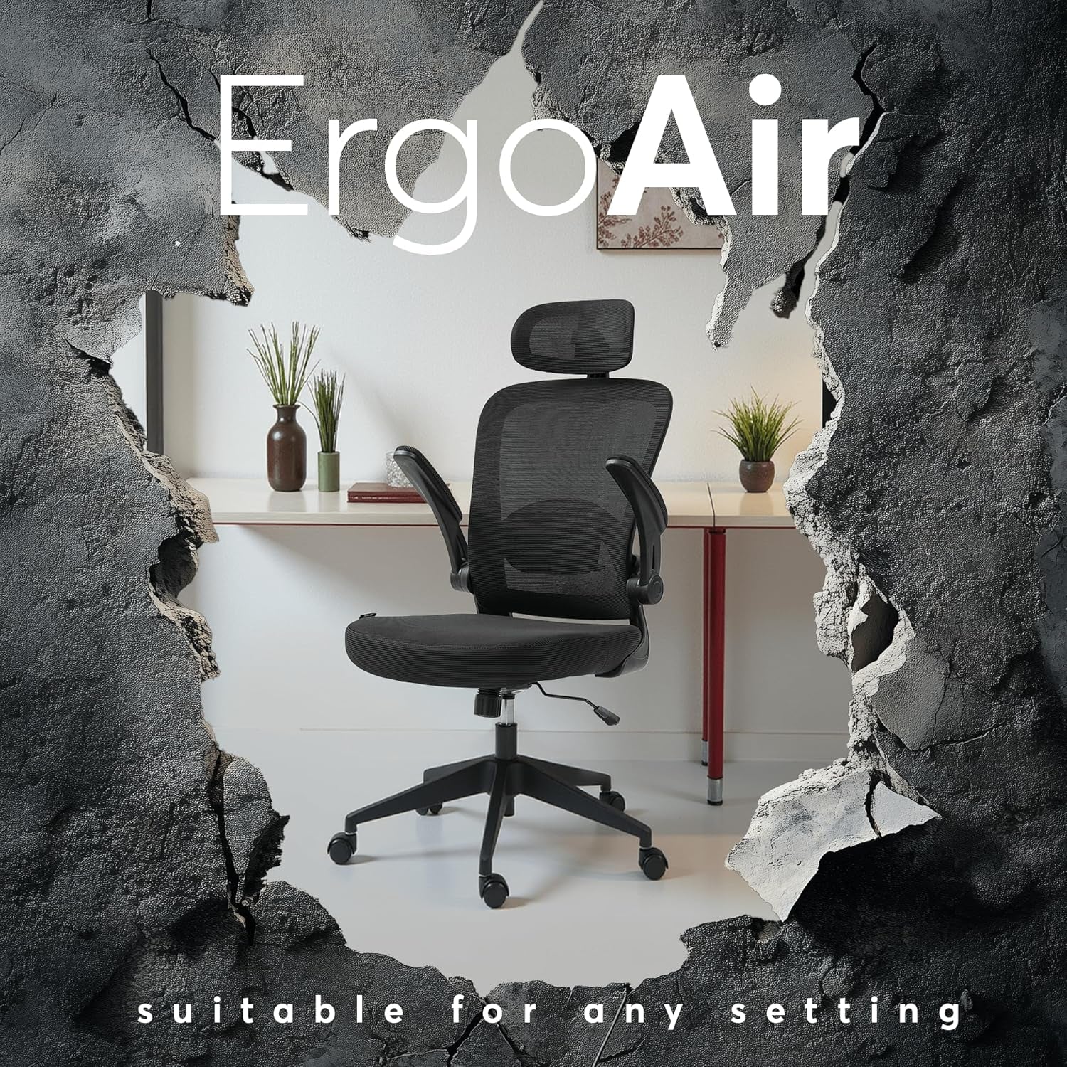Ergoair Ergonomic Office Chair – Adjustable Lumbar Support, Flip-Up Armrests, Mesh Computer Desk Chair, Swivel Rolling Executive Gaming Chair for Home & Office (Black)