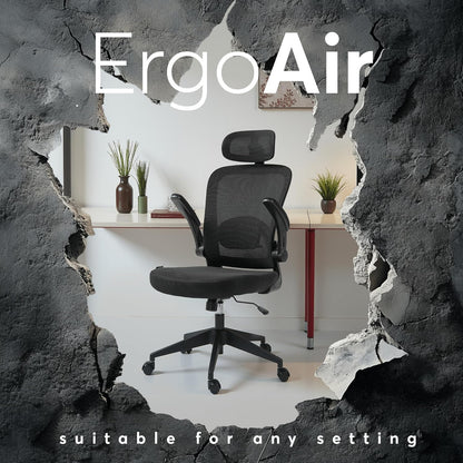 Ergoair Ergonomic Office Chair – Adjustable Lumbar Support, Flip-Up Armrests, Mesh Computer Desk Chair, Swivel Rolling Executive Gaming Chair for Home & Office (Black)