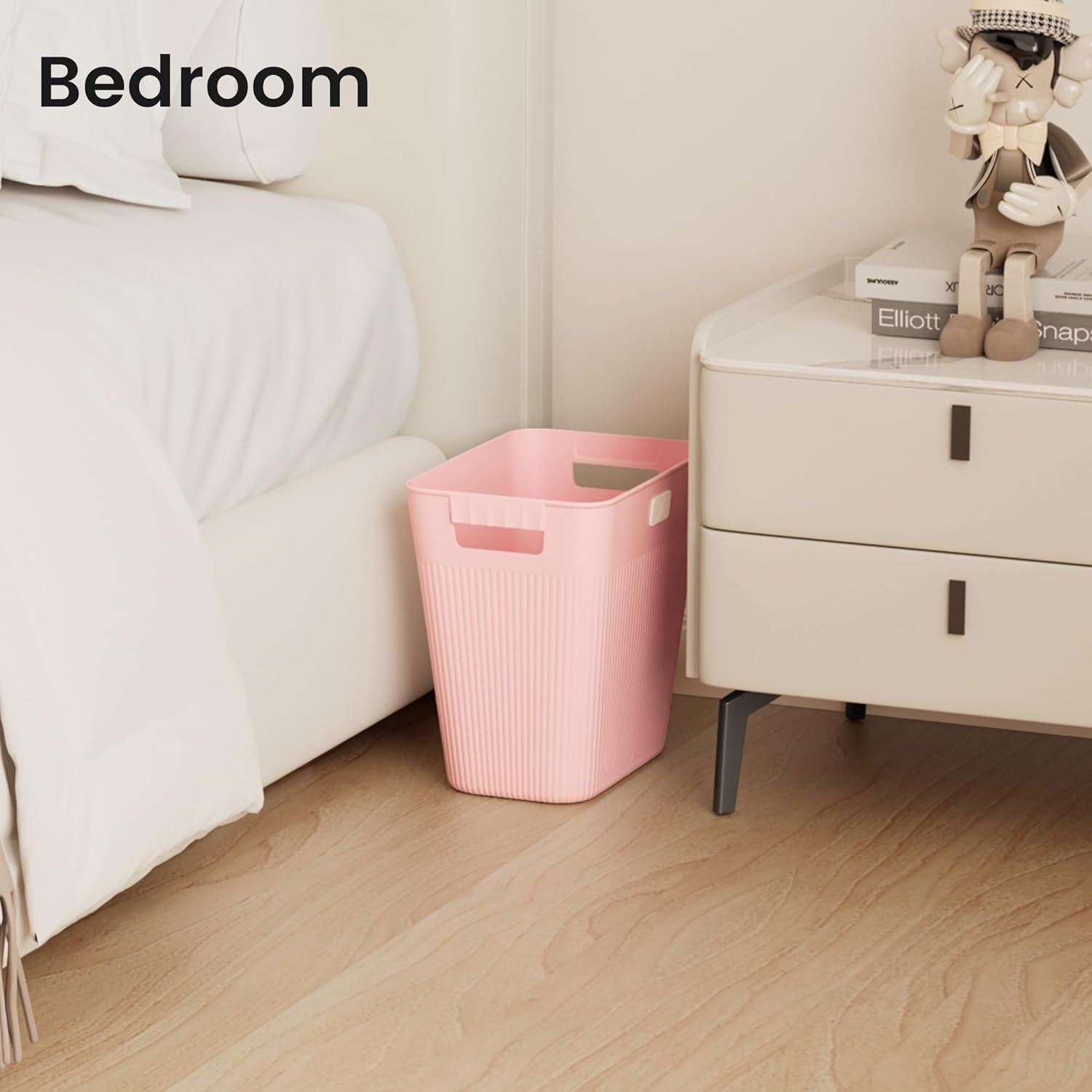 Slim Trash Can 3-Pack, 2.9 Gallon Plastic Wastebasket for Bathroom, Bedroom, Office, Kitchen with 4 Rolls Bags, White
