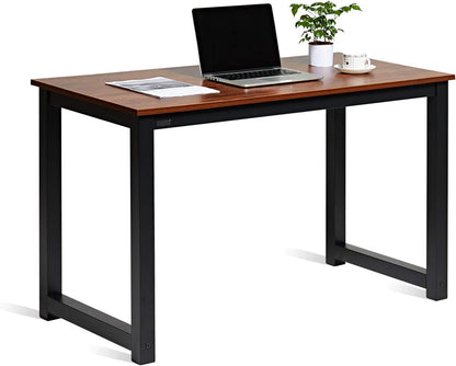 47 Inch Computer Desk, Home & Office PC Laptop Study Writing Table Workstation with Leg Bars, Modern Simple Industrial Style, Rustic Brown