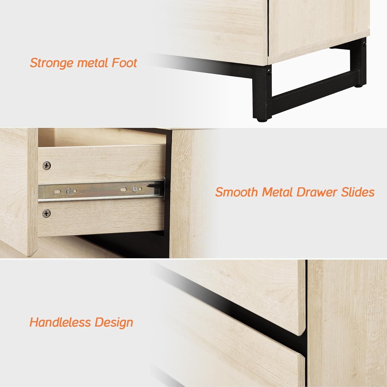 Dresser and Nightstand Set of 3, 63 Inches Dresser with 6 Drawers, 2 Nightstand with Drawer and Cabinet for Bedroom, Bedroom Furniture Set, Light Oak