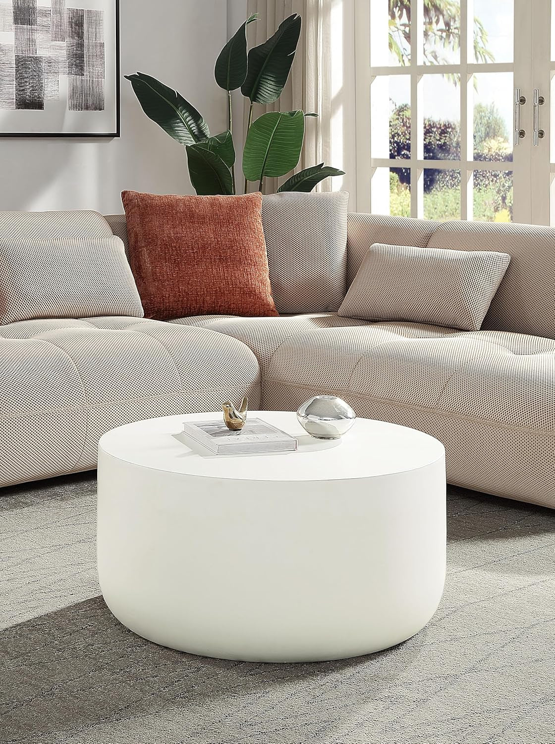 Dustan Environmental Friendly Cement Concrete Coffee Table in Natural White
