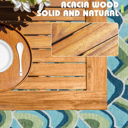 5 Piece Outdoor Dining Set Acacia Wood Patio Table and Chairs with Soft Cushions Patio Furniture for Deck, Backyard, Garden