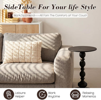 2 Set Pedestal Metal round Side Table Small Black End Table Vintage Sofa Coffee Drink Tables for Small Space Matte Modern Drink Tables for Sofa, Living Room, Bedroom, Bed, 11.8"W X 20.47"H