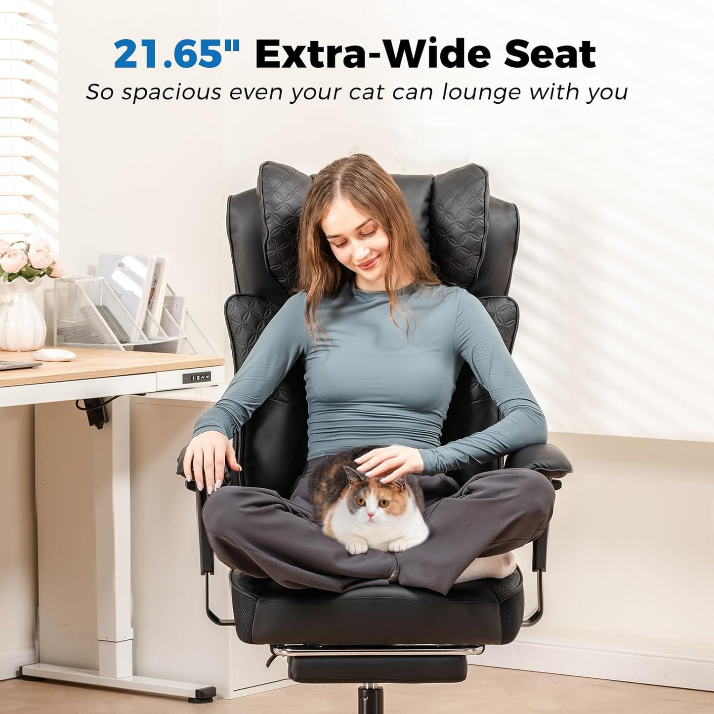 Big and Tall Office Chair 400LBS Wide Ergonomic Gaming Chair with Deluxe Embossing Designed Leather with Foot Rest,150°Reclining Adjustable Soft Armrests Pocket Spring Back Support and Pillow