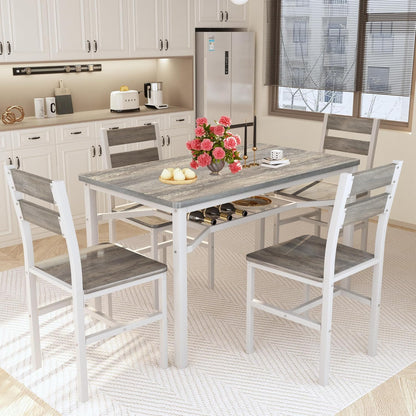 Dining Table Set for 4, Wood Kitchen Table Chairs Set with Storage, Farmhouse 5 Piece Dining Room Table Set, Space-Saving Dinette Set for Breakfast Nook, Apartment