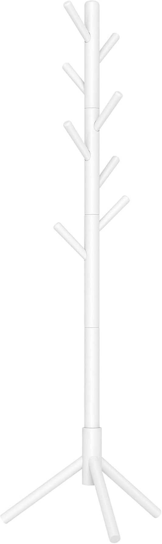 Solid Wood Coat Rack, Free Standing Tree-Shaped Coat Rack with 8 Hooks, 3 Height Options, for Clothes, Hats, Bags, Living Room, Bedroom, Home Office, White URCR04WT