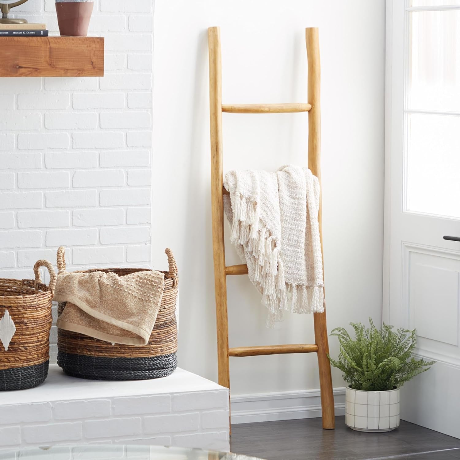 Teak Wood Handmade Ladder 4 Rack, 17' X 2' X 59', Brown