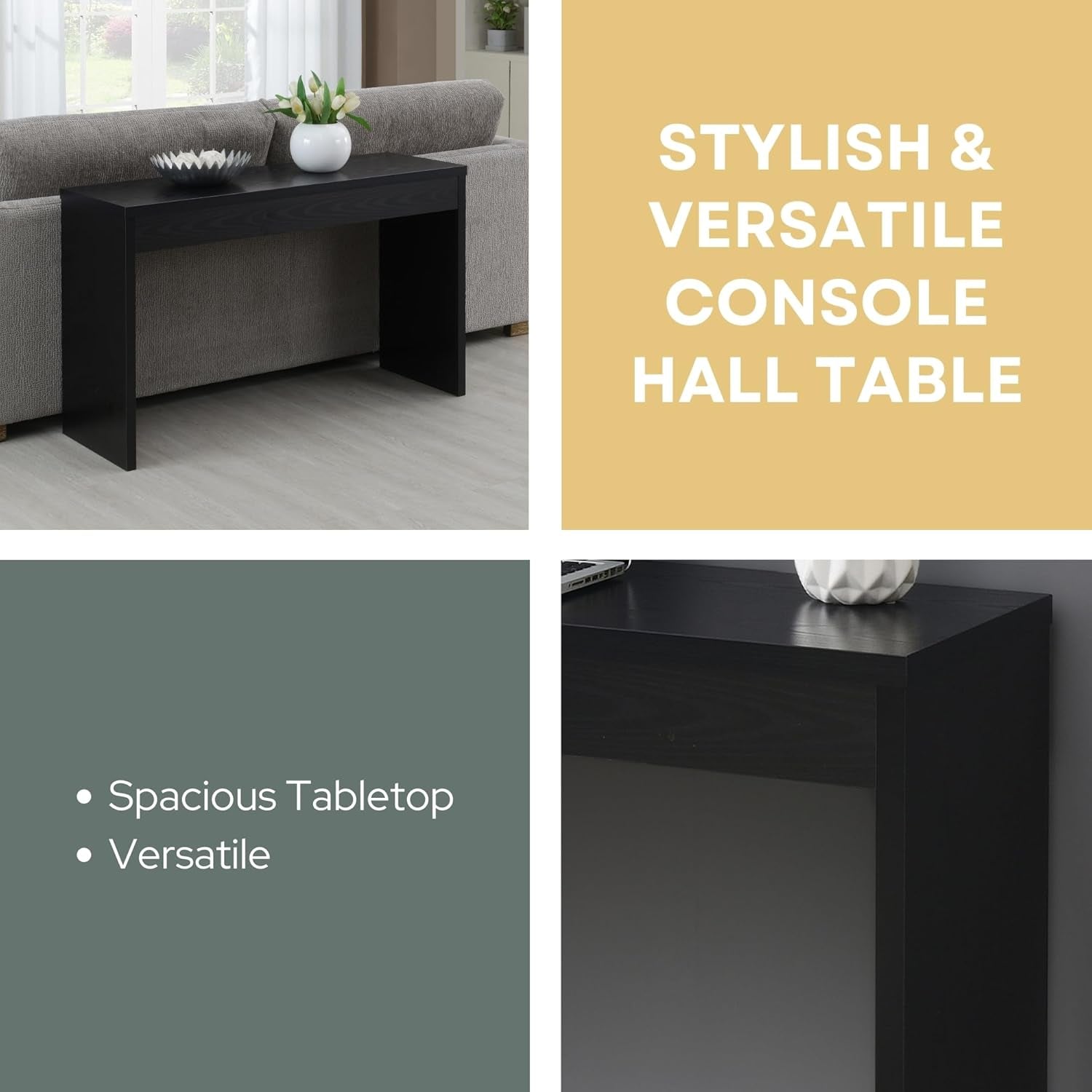 Northfield Hall Console Table 48" - Modern, Minimalist Narrow Sofa Display Accent for Contemporary Living Room, Entryway, or Hallway, Black