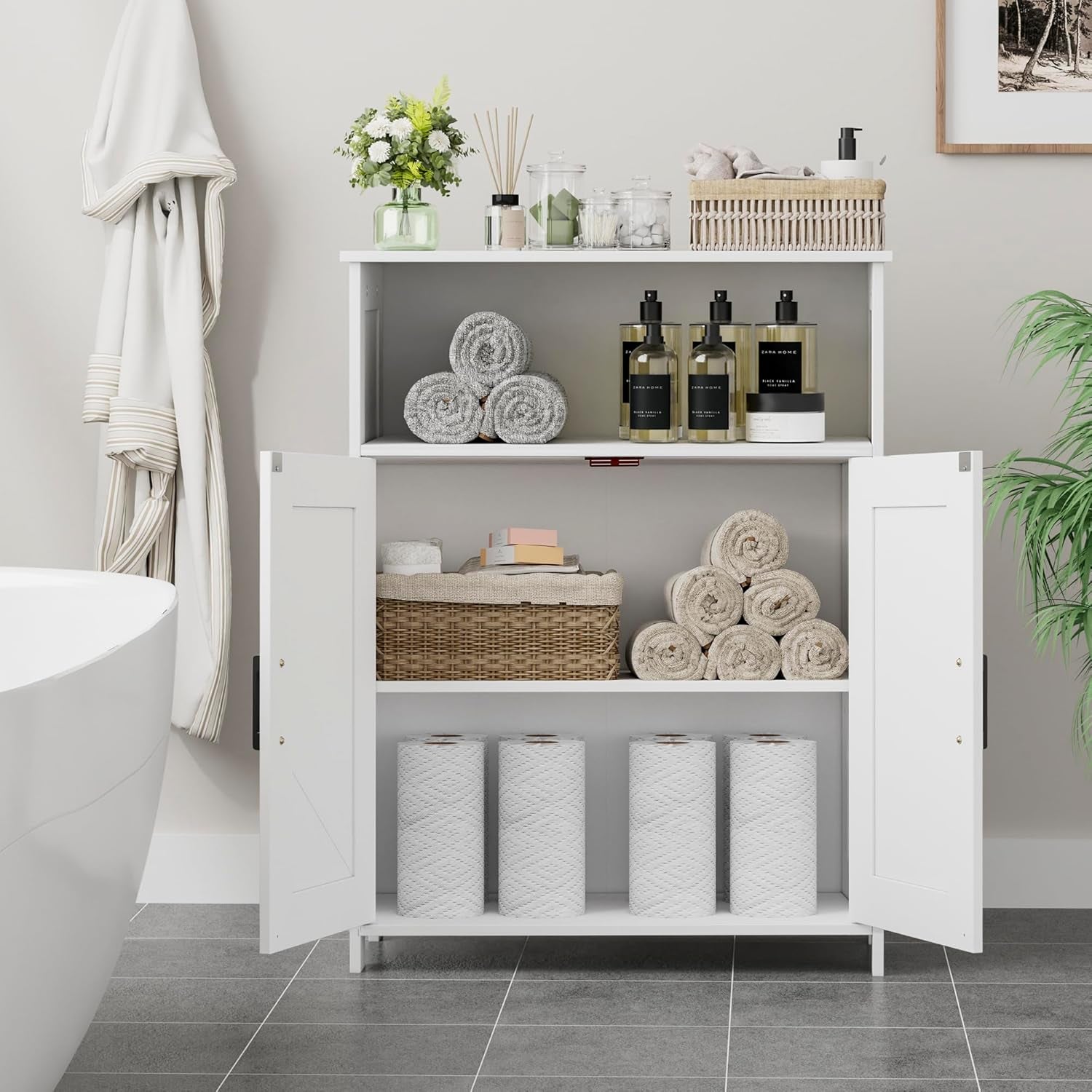 Bathroom Storage Cabinet, Freestanding Bathroom Floor Cabinet with Adjustable Shelf, Small Cabinet for Kitchen/Living Room/Laundry Room, 11.8 X 23.6 X 31.5 Inches, White