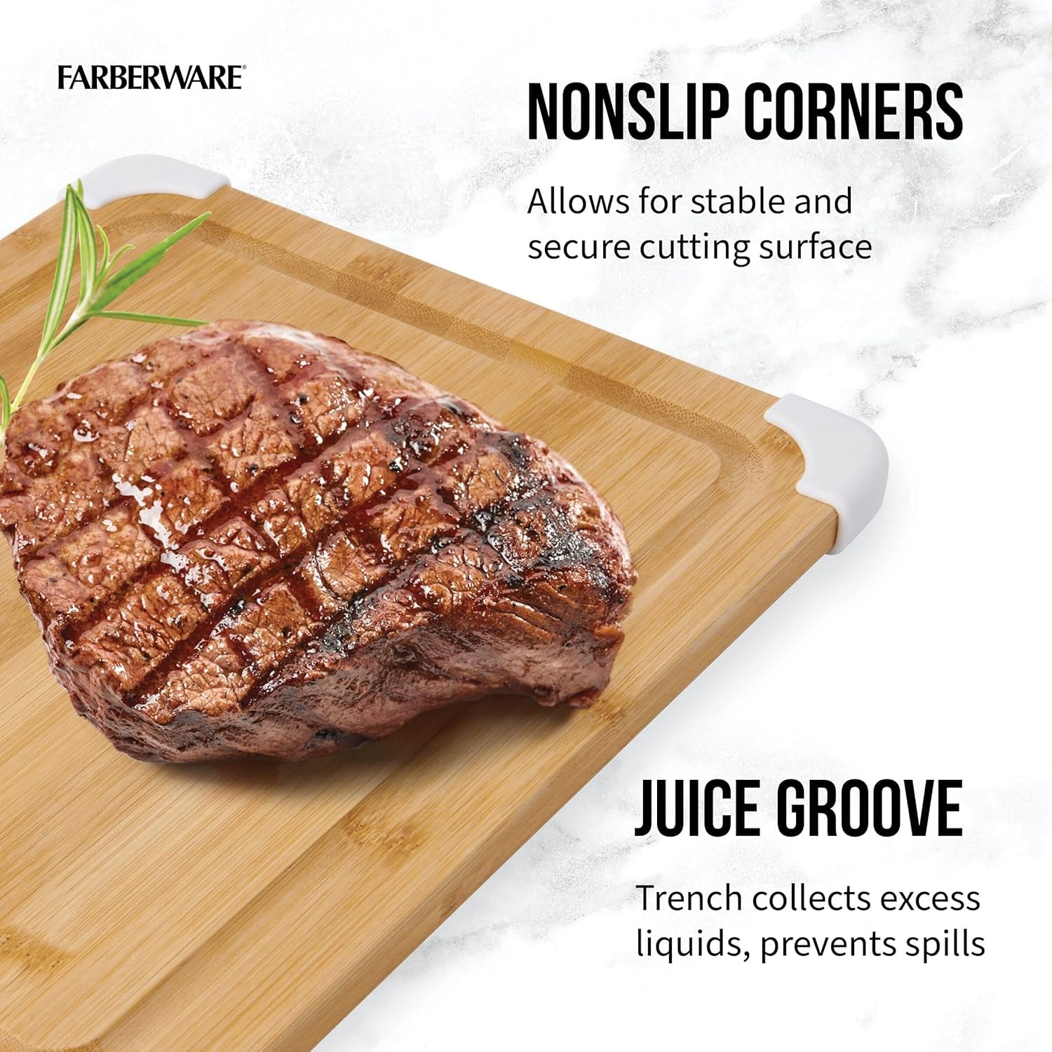 Nonslip Bamboo Cutting Board with Juice Groove, 11X14 Inch, White