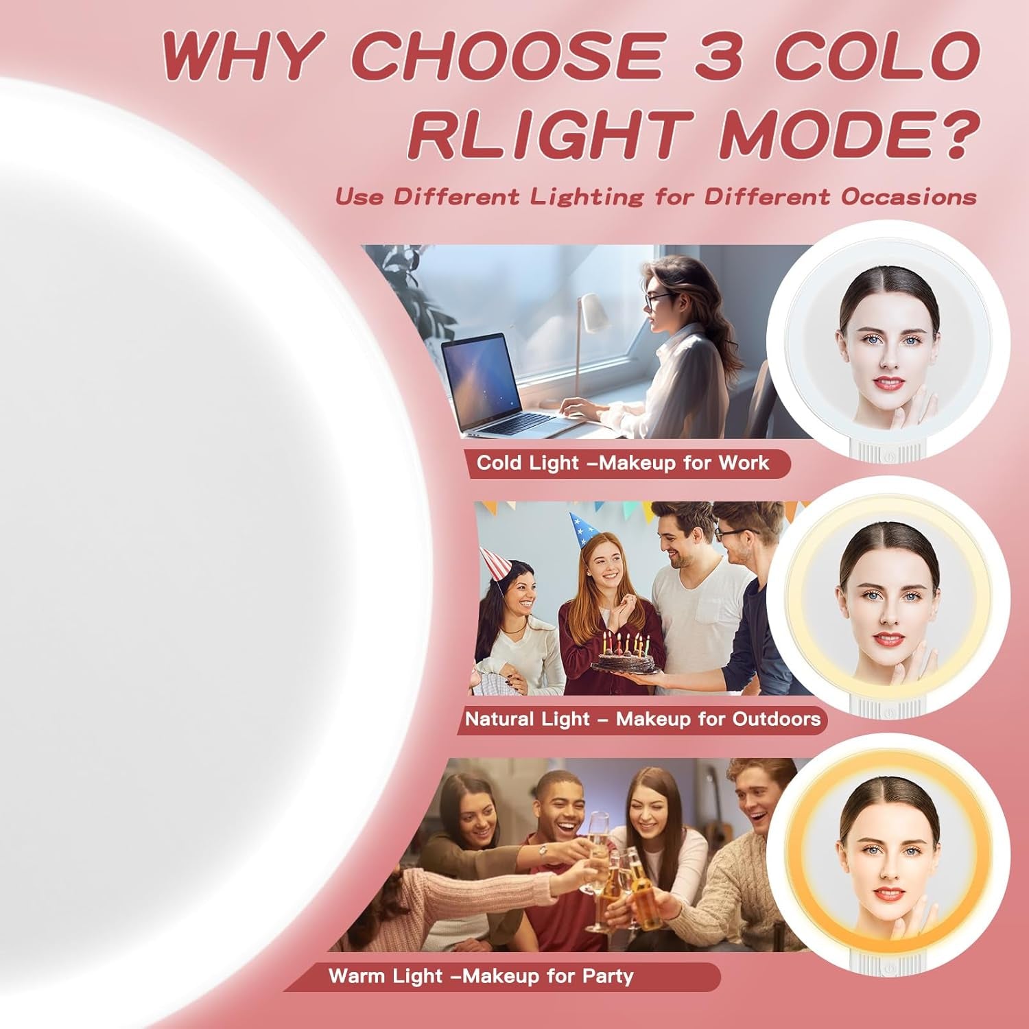 1X/30X Magnifying Mirror with Light and Adjustable Brightness, Makeup Mirror with 360° Rotation Adjustable Folding Handle, Portable Rechargeable Double Sided Mirrors, Foldable Vanity Mirror (White)