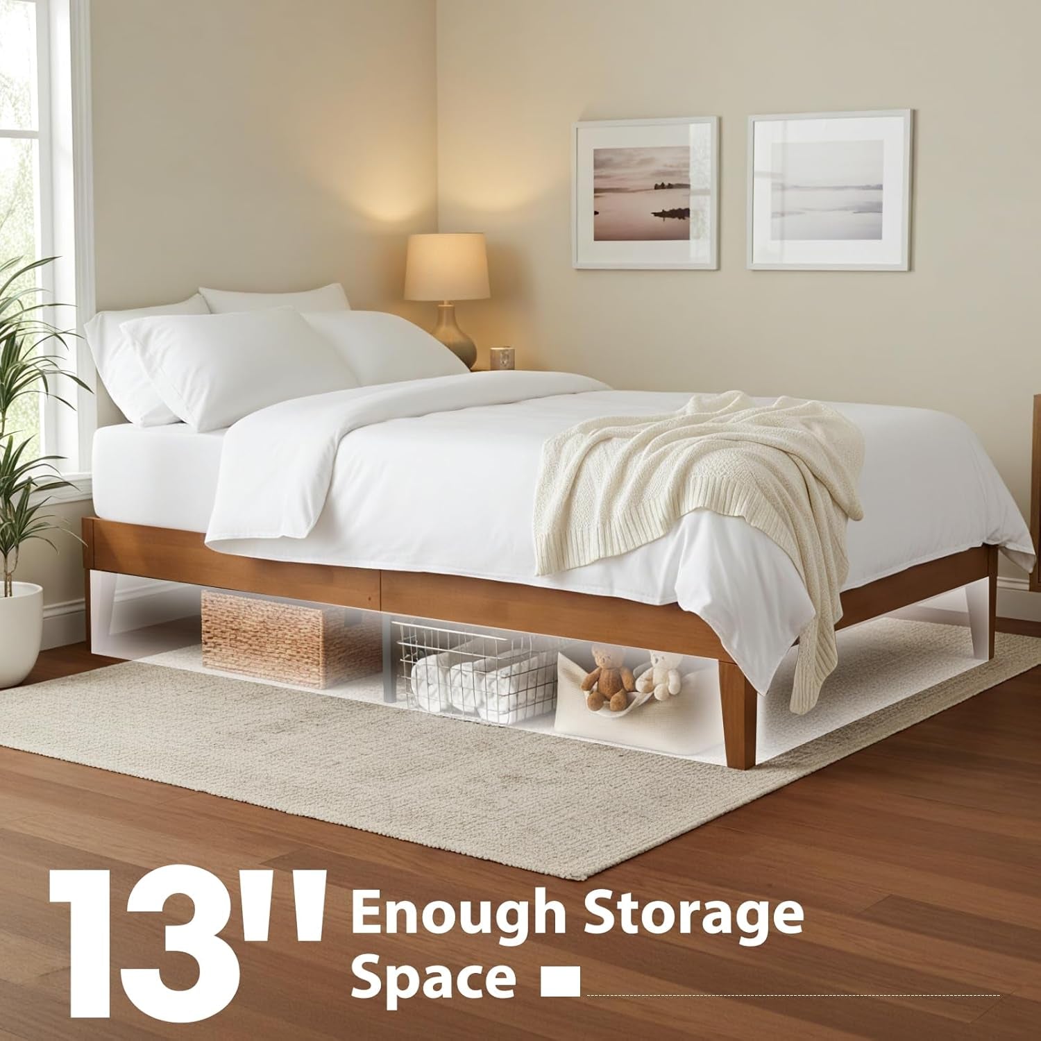 Solid Wood Bed Frame, Full Size Bed Base with Wood Slat Support, Sturdy, Stylish & Noise-Free Design, No Box Spring Needed, Easy Assembly, Dark Brown