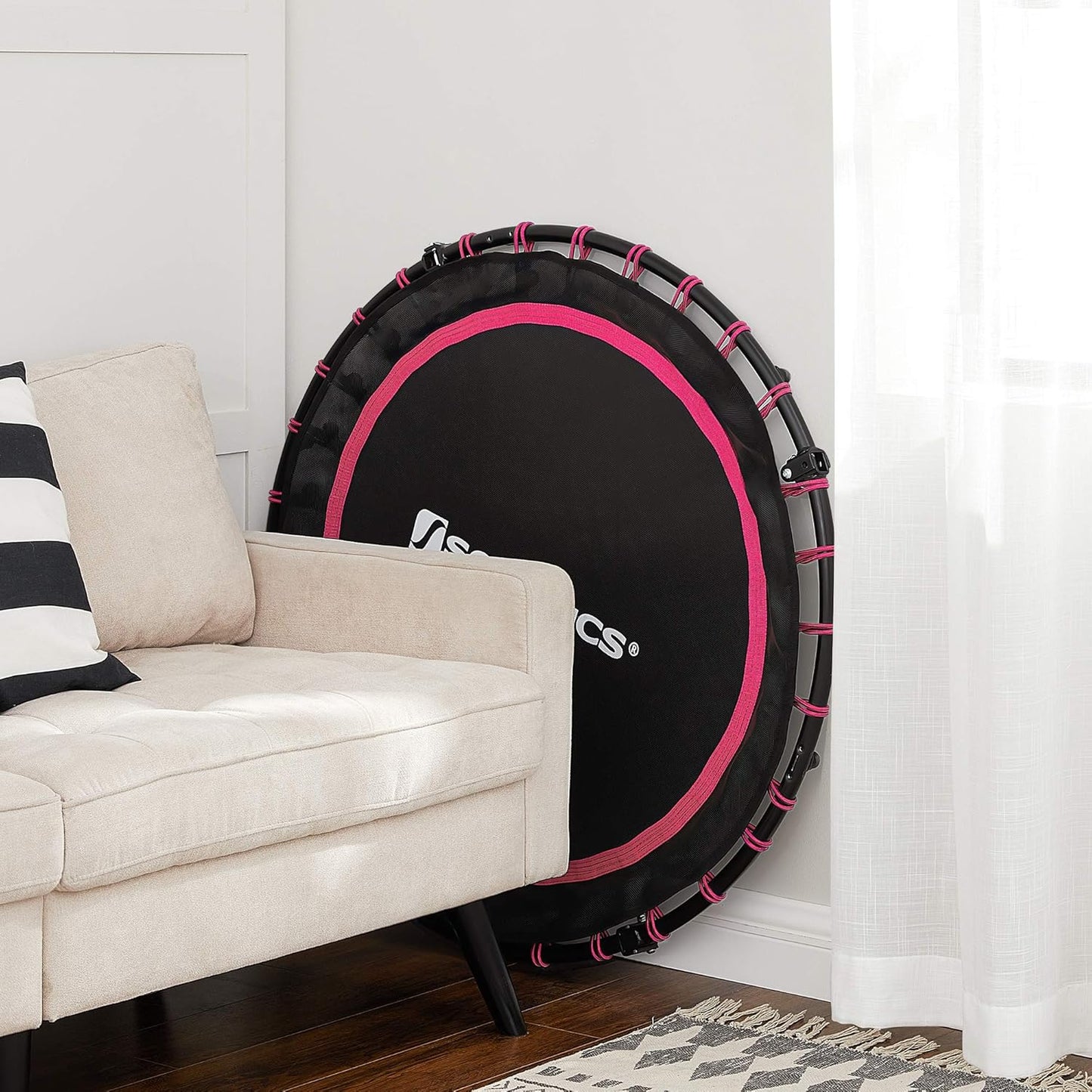 40 Inches Mini Fitness Trampoline, Fitness Rebounder with Adjustable Handrail, Foldable Trampoline for At-Home Workout, Max. Load 264.6 Lb