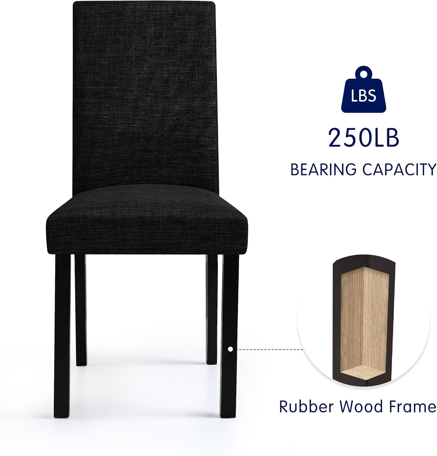 Upholstered Dining Chairs Set of 4, Fabric Dining Room Chairs with Solid Wood Legs, Modern Parson Chairs for Kitchen, Restaurant, Hotel, Black