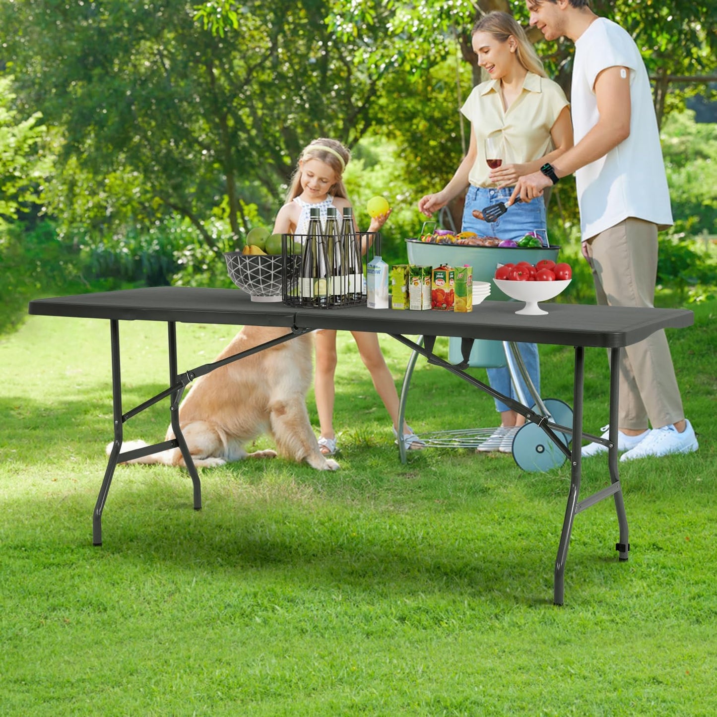 Outdoor Folding Camping Table Plastic Table Portable Square Height Dining Table Perfect for Picnics,Parties,Party and Camping,Black