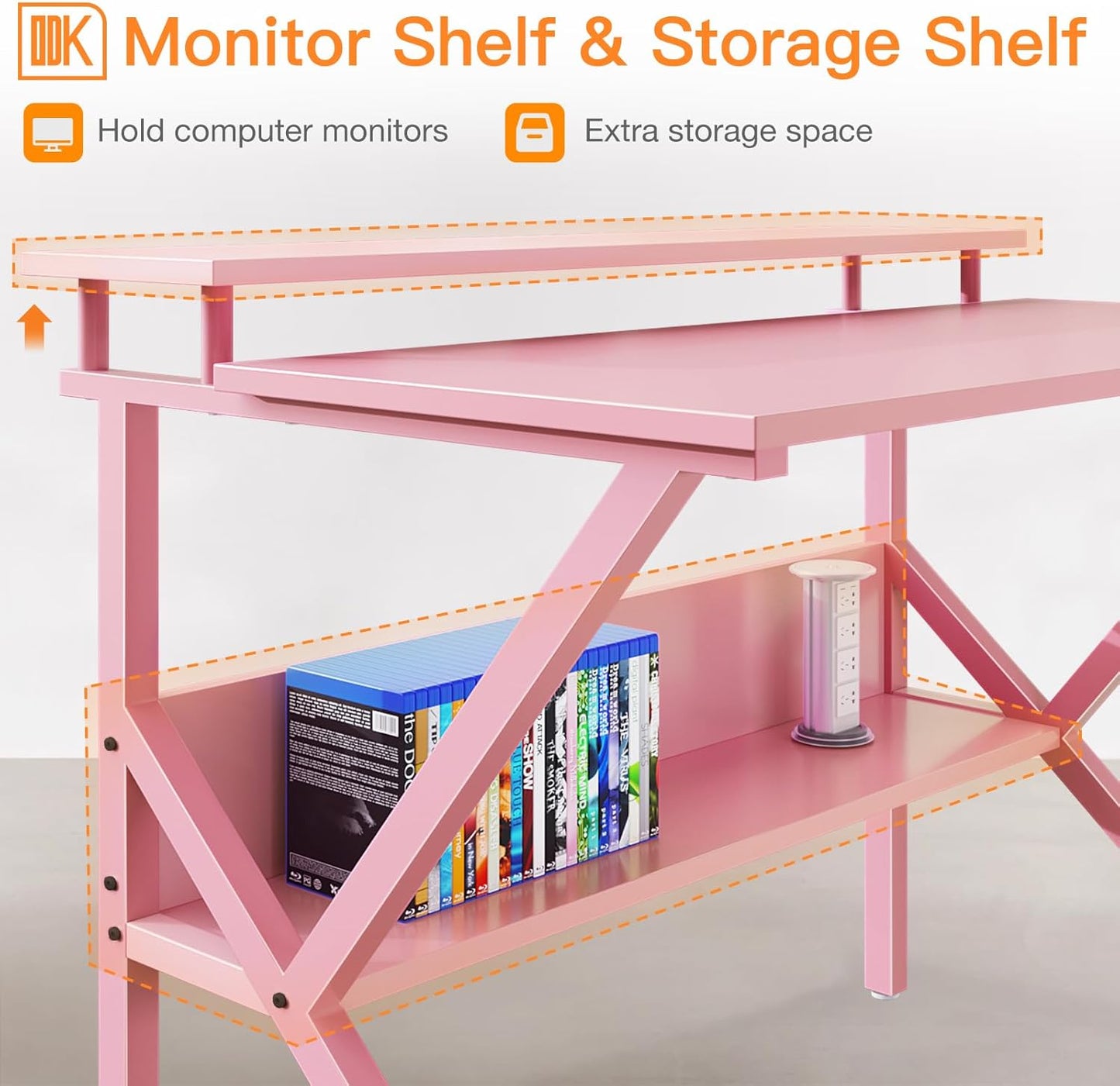 Small Desk, 27.5 Inch Computer Desk for Small Spaces, Study Desk with Storage & Monitor Stand, Pink
