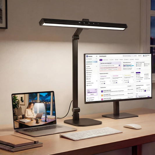 Desk Lamps for Home Office: 2 in 1 Eye-Caring Modern LED Desk Lamp for Worker - 5 Color Temperature 10 Brightness Computer Light - Memory & Timer Func Desk Light for Student, Seniors