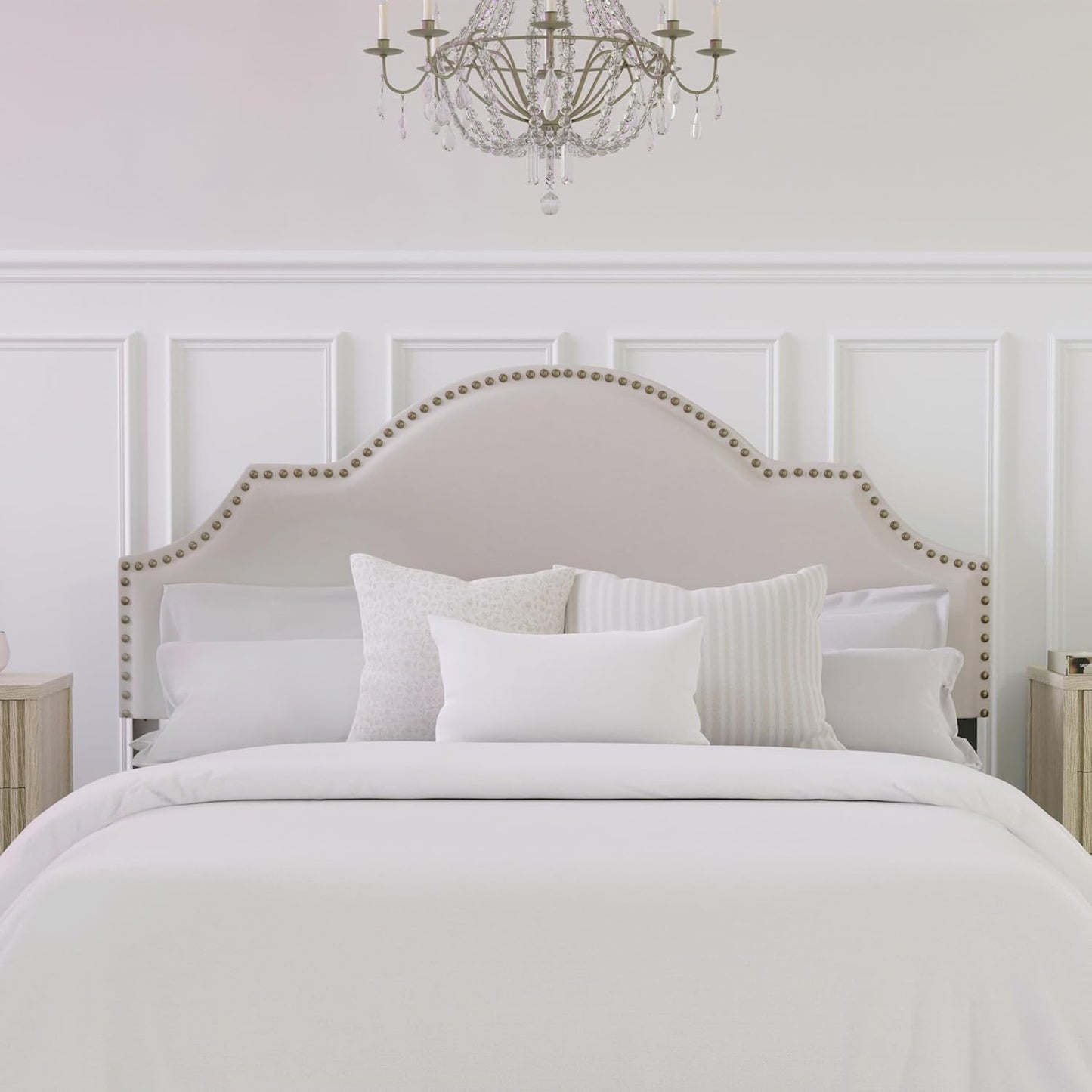 , Cynthia Upholstered Full/Queen Adjustable Headboard, Cream