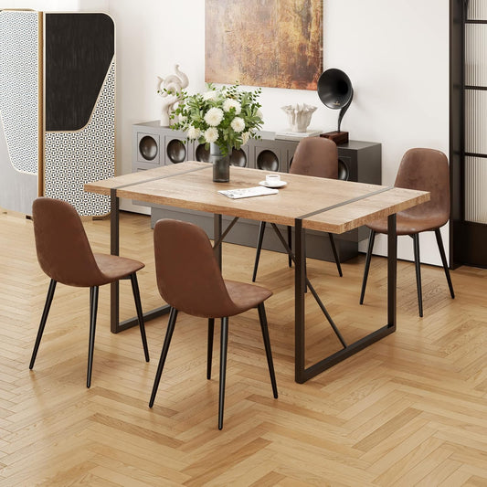 Dining Table Set for 4, Modern 55'' Wood Dinette Table Set for 4 with Fabric Dining Chairs,Table and Chairs Set of 4,Ideal for Kitchen Dining Room