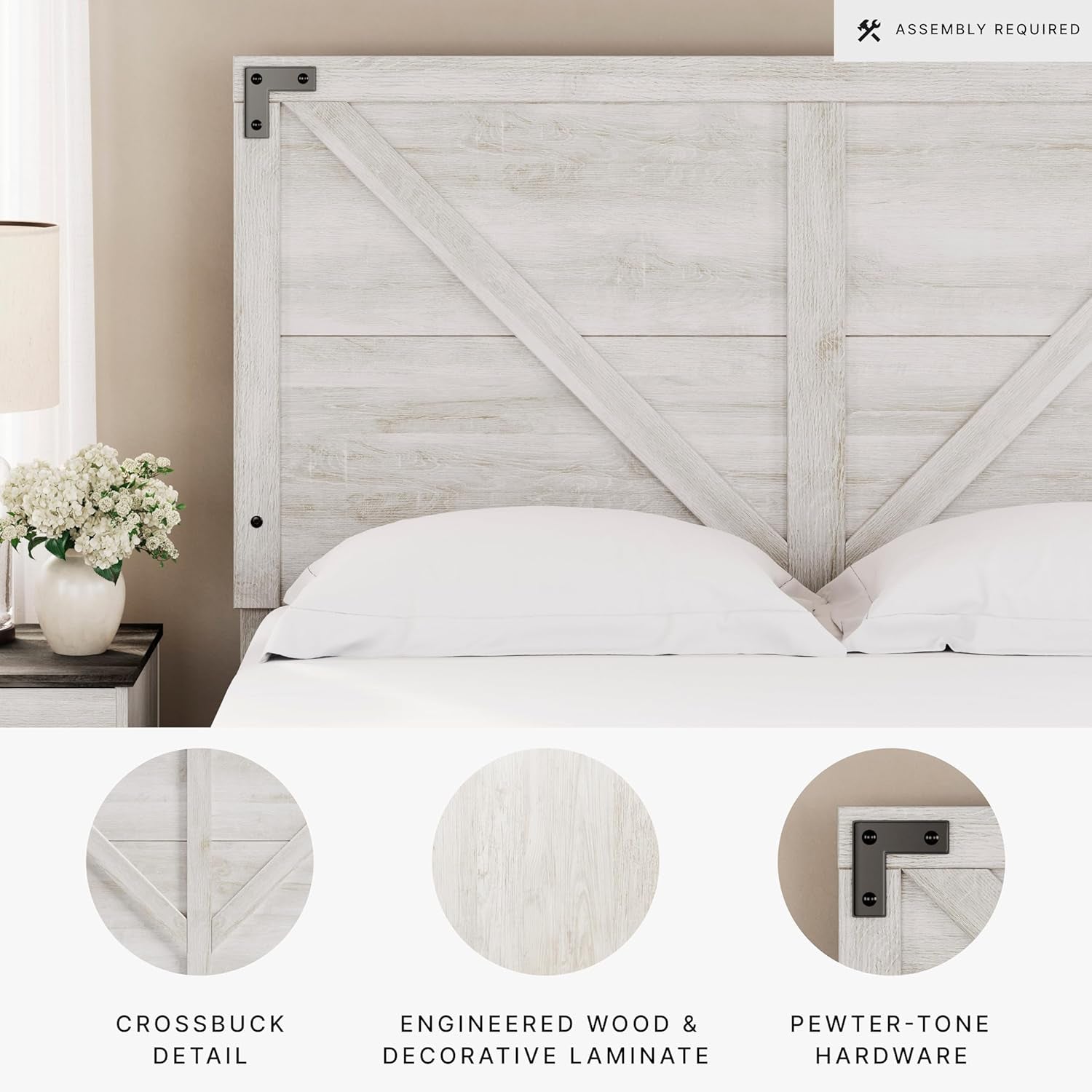 Shawburn Modern Farmhouse Headboard, Queen, Whitewash