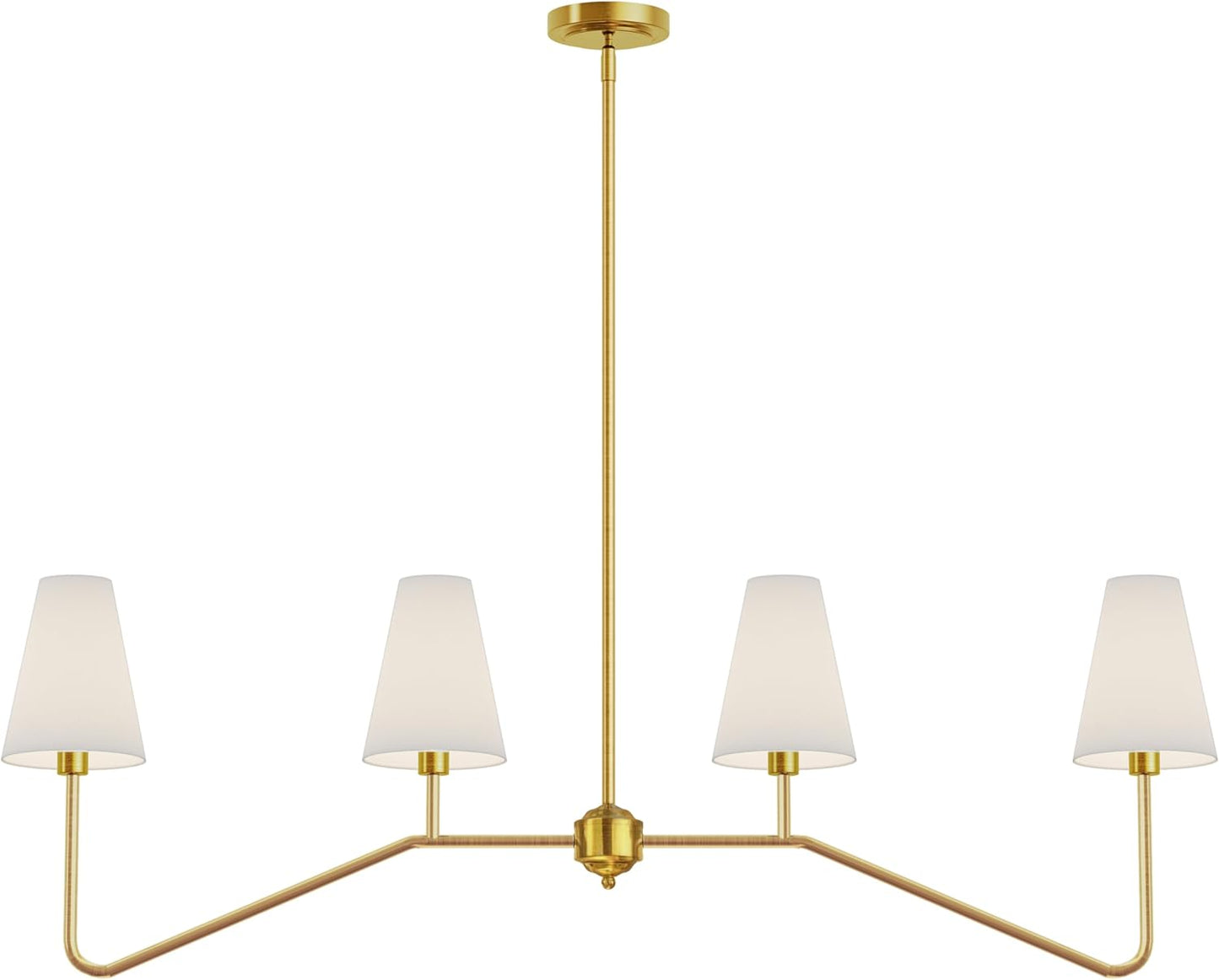 ;47" W 4-Light Linear Kitchen Island Lighting Fixture Classic Chandeliers Polished Gold with White Linen Shades for Dining Table,E12,160W